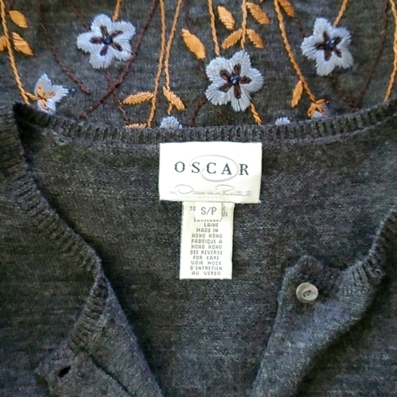 Oscar de la Renta Embroidered Wool blend Cardigan Sweater size small - Picture 7 of 8